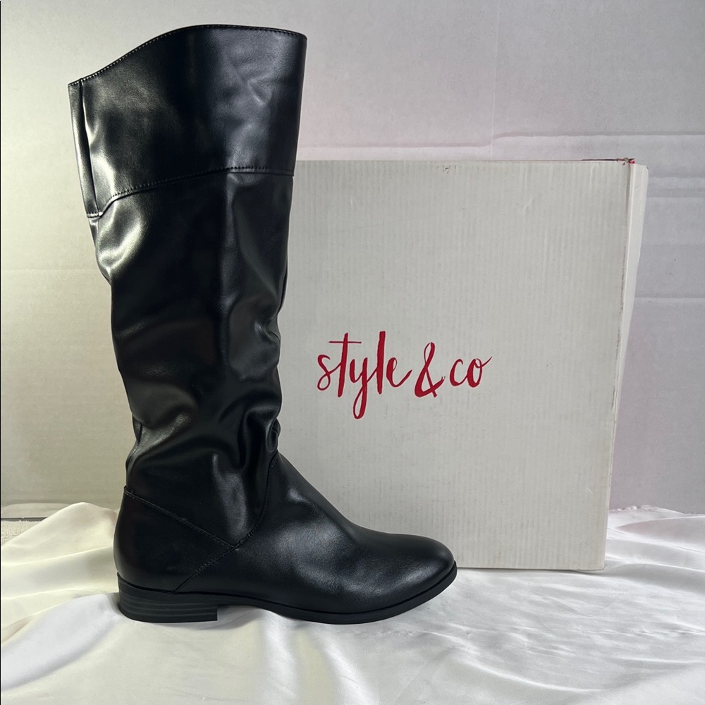 Style & Co. Women's 5 M Black Knee-High Riding Boots New Kelimaep Round Toe